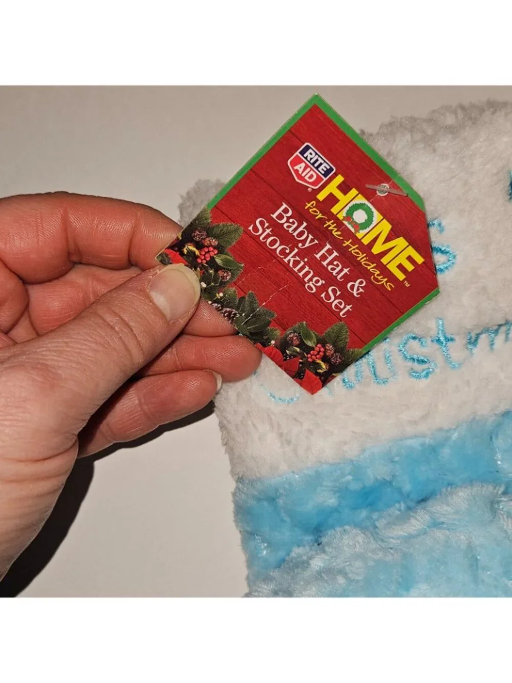 NOS Baby's 1st Christmas Blue White Santa Hat Small Christmas Stocking Lot READ